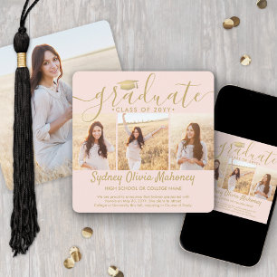 4 Foto Afstudeercollage Blush Roze en Goud Aankondiging
