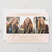 4 Foto Afstudeerfeest Blush Roze & Goud Script Kaart (Voorkant)