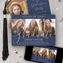 4 Foto Afstudeerfeest Marine Blauw & Roze Script