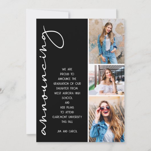 4 Foto Afstuderen Collage Black en White Script Aankondiging (Achterkant)