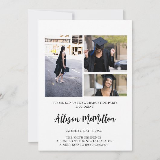 4 Foto Afstuderen Collage Black en White Script Kaart (Achterkant)