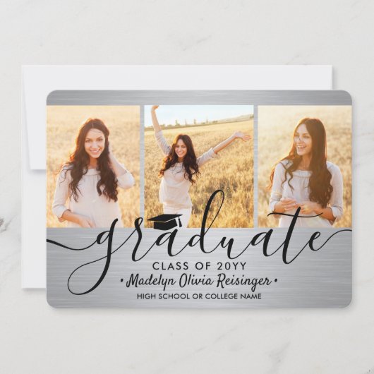4 Foto Afstuderen Collage Brushed Grey Ombre Aankondiging (Voorkant)