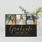 4 Foto Afstuderen Collage Eenvoudig Gold Script Aankondiging (Staand voorkant)