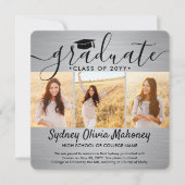 4 Foto Afstuderen Collage Modern geborsteld grijs Aankondiging (Voorkant)