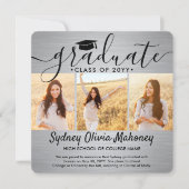 4 Foto Afstuderen Collage Modern geborsteld grijs Aankondiging (Voorkant)