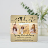 4 Foto Afstuderen Collage Modern Gold Ombre Aankondiging (Staand voorkant)