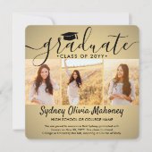 4 Foto Afstuderen Collage Modern Gold Ombre Aankondiging (Voorkant)