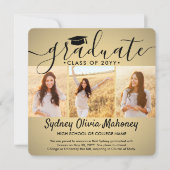 4 Foto Afstuderen Collage Modern Gold Ombre Aankondiging (Voorkant)