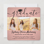 4 Foto Afstuderen Collage Modern Pink en Black Aankondiging (Voorkant)