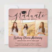 4 Foto Afstuderen Collage Modern Pink en Black Aankondiging (Voorkant)