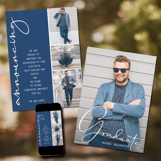 4 Foto Afstuderen Collage Navy Blue Aankondiging