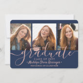 4 Foto Afstuderen Collage Navy Blue & Roze Script Aankondiging (Voorkant)
