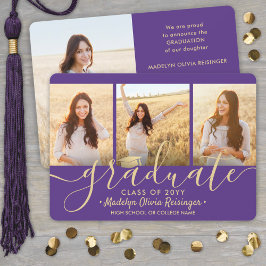 4 Foto Afstuderen Collage Paars en Gold Script Aankondiging