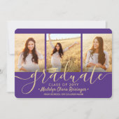 4 Foto Afstuderen Collage Paars en Gold Script Aankondiging (Voorkant)