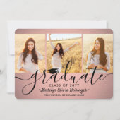 4 Foto Afstuderen Collage Roze Ombre en Zwart Aankondiging (Voorkant)