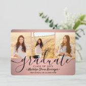 4 Foto Afstuderen Collage Roze Ombre en Zwart Aankondiging (Staand voorkant)