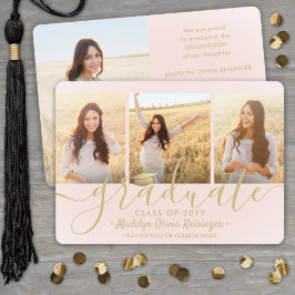 4 Foto Afstuderen Collage Script Blush Pink Gold Aankondiging