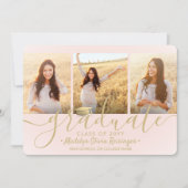 4 Foto Afstuderen Collage Script Blush Pink Gold Aankondiging (Voorkant)