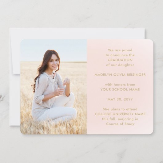 4 Foto Afstuderen Collage Script Blush Pink Gold Aankondiging (Achterkant)