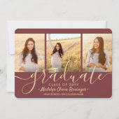 4 Foto Afstuderen Collage Script Burgundy & Gold Aankondiging (Voorkant)