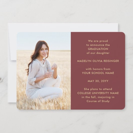 4 Foto Afstuderen Collage Script Burgundy & Gold Aankondiging (Achterkant)