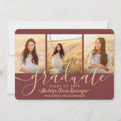4 Foto Afstuderen Collage Script Burgundy & Gold Aankondiging (Voorkant)