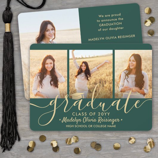 4 Foto Afstuderen Collage Script Green en Gold Aankondiging