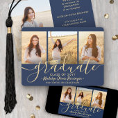4 Foto Afstuderen Collage Script Navy Blue & Gold Aankondiging