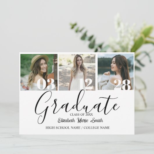 4 Foto Afstuderen Collage Simple Moderne Script Aankondiging (Staand voorkant)