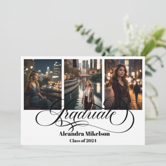 4 Foto Afstuderen Collage Simple Moderne Script Aankondiging (Staand voorkant)