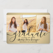 4 Foto Afstuderen Collage Zwart en Goud Ombre Aankondiging (Voorkant)