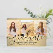 4 Foto Afstuderen Collage Zwart en Goud Ombre Aankondiging (Staand voorkant)