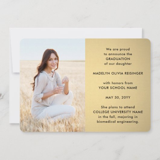 4 Foto Afstuderen Collage Zwart en Goud Ombre Aankondiging (Achterkant)