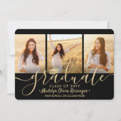 4 Foto Afstuderen Collage Zwart en Goud Script Aankondiging (Voorkant)
