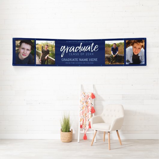 4 Foto Afstuderen Klasse van Afstudeerder Blauw Spandoek (Insitu)