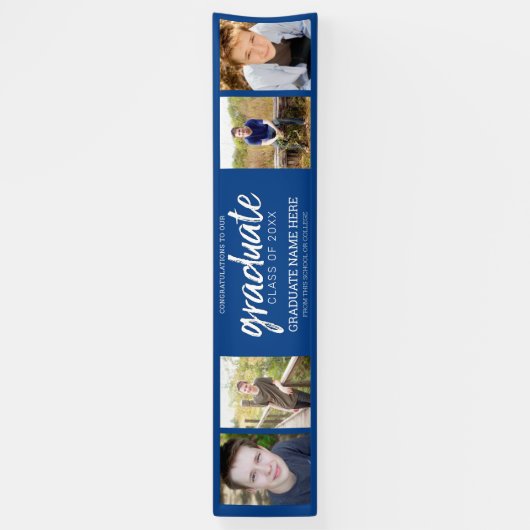 4 Foto Afstuderen Klasse van Afstudeerder Blauw Spandoek (Verticaal)