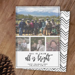 4 Foto - Alle kleuren zijn Calm Bright Black White Feestdagenkaart<br><div class="desc">Eén horizontale foto en 3 vierkante foto's — Gebruik vier foto's en maak een unieke en trendy Merry kerstgroet met een zwart en grijs chevron stripe patroon op de achterkant. Als u om het even wat rond moet bewegen,  klik op de aanpassingsknoop om veranderingen aan te brengen.</div>