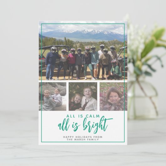 4 Foto - Alles is Calm Bright - Rood Blauwgroen ke Feestdagenkaart (Staand voorkant)
