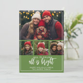 4 Foto Alles is Calm Bright Script Groene Kerstmis Feestdagenkaart (Staand voorkant)