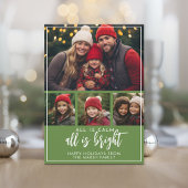4 Foto Alles is Calm Bright Script Groene Kerstmis Feestdagenkaart