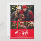 4 foto - Alles is kalm helder script rode kerst Feestdagenkaart (Voorkant)