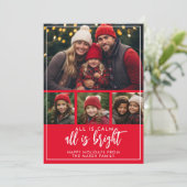 4 foto - Alles is kalm helder script rode kerst Feestdagenkaart (Staand voorkant)