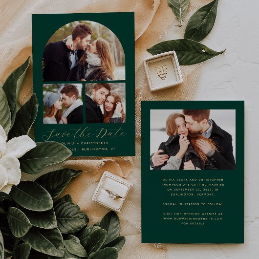 4-foto Arch Emerald Green Gold Save The Date