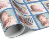 4 Foto Baby Blue Cute Custom 1st Birthday Cadeaupapier (Rol Hoek)