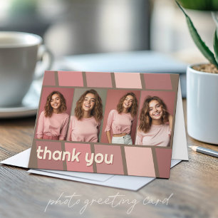4 Foto Bedankt - Retro Streep - roze mauve Kaart