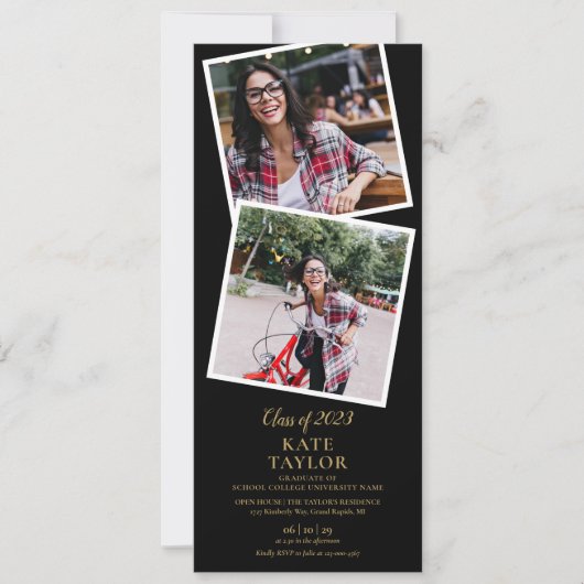 4 Foto: Black and Gold Graduparty Invitation Kaart (Voorkant)