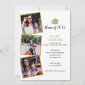 4 Foto Black and Gold Graduparty Kaart (Voorkant)