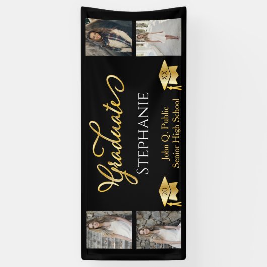 4 Foto: Black Gold Afstuderen Name School Spandoek (Verticaal)
