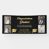 4 Foto Black Gold Congrates Afstuderen Name School Spandoek (Horizontaal)