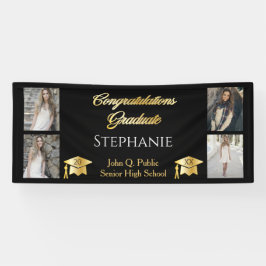 4 Foto Black Gold Congrates Afstuderen Name School Spandoek
